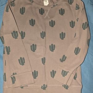 Kate Quinn 96% Organic Cotton Tan and Green Cactus Patterned Hoodie